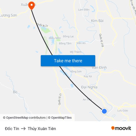 Đốc Tín to Thủy Xuân Tiên map