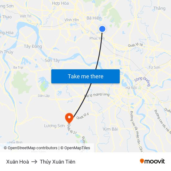 Xuân Hoà to Thủy Xuân Tiên map