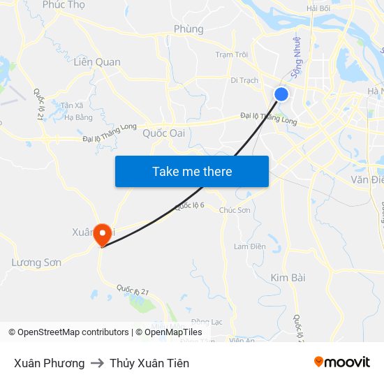 Xuân Phương to Thủy Xuân Tiên map