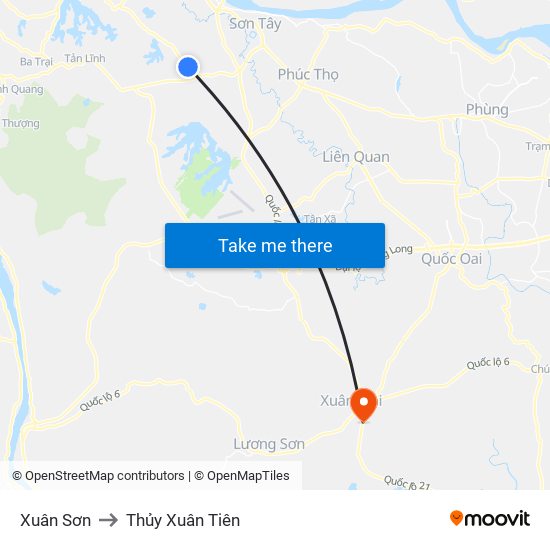 Xuân Sơn to Thủy Xuân Tiên map