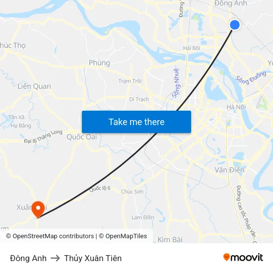 Đông Anh to Thủy Xuân Tiên map