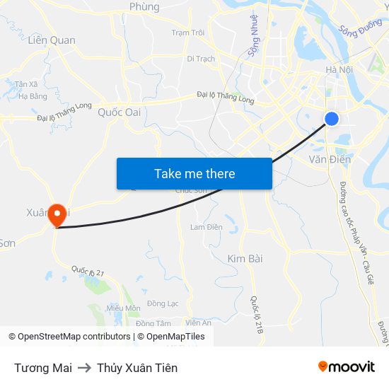 Tương Mai to Thủy Xuân Tiên map