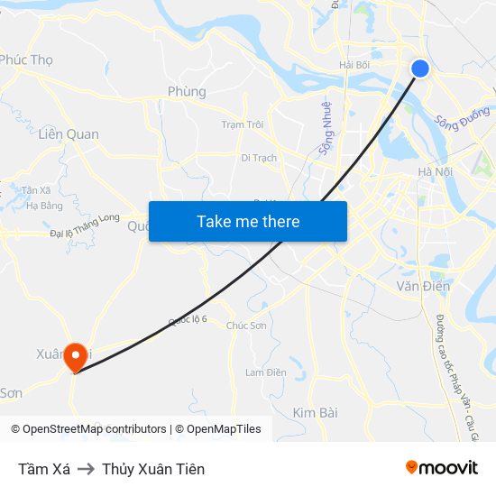 Tầm Xá to Thủy Xuân Tiên map