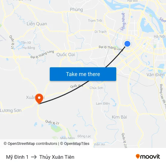 Mỹ Đình 1 to Thủy Xuân Tiên map