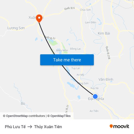 Phù Lưu Tế to Thủy Xuân Tiên map