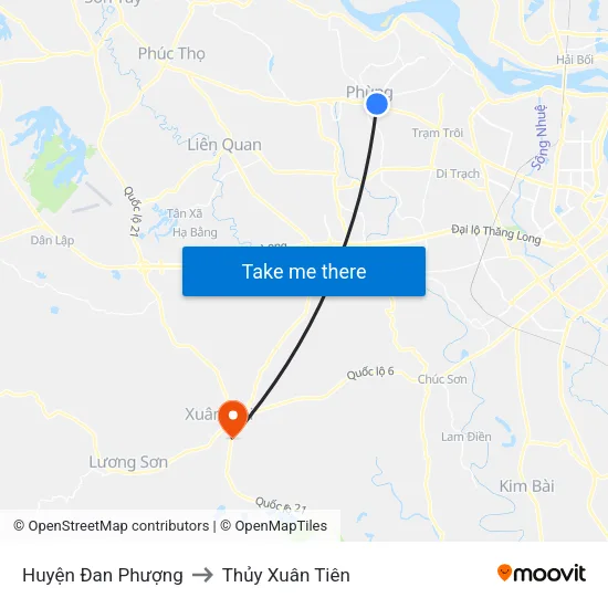 Huyện Đan Phượng to Thủy Xuân Tiên map