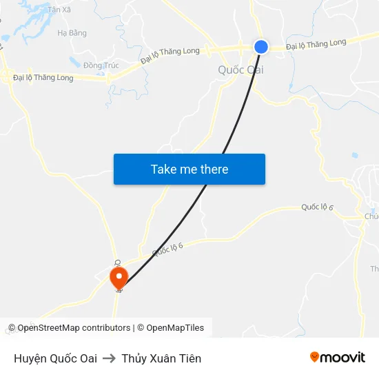 Huyện Quốc Oai to Thủy Xuân Tiên map