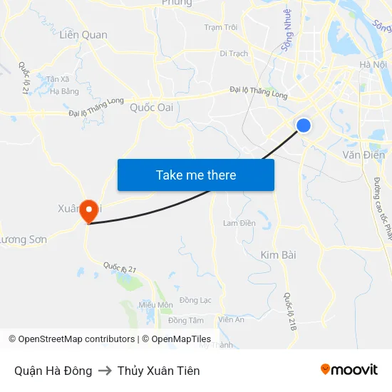 Quận Hà Đông to Thủy Xuân Tiên map