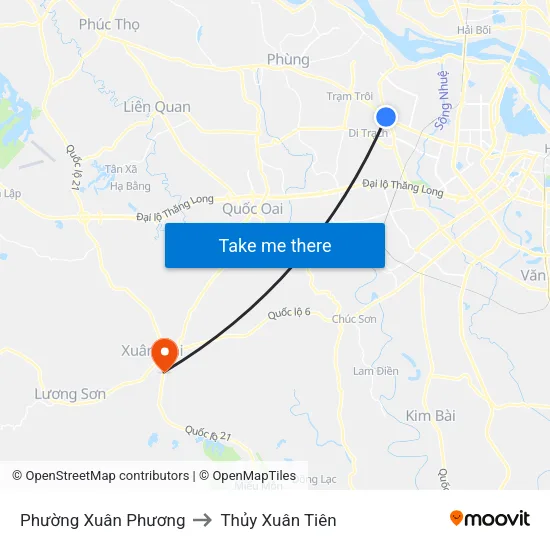Phường Xuân Phương to Thủy Xuân Tiên map