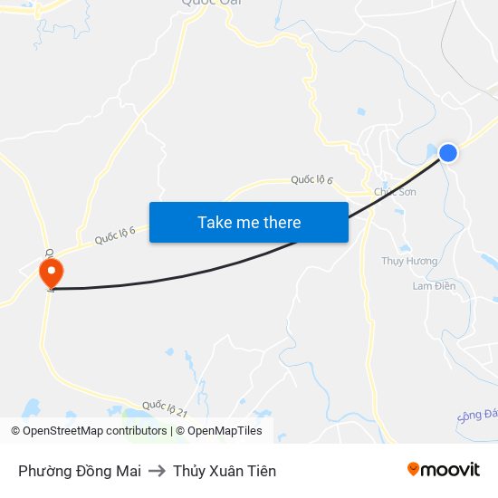 Phường Đồng Mai to Thủy Xuân Tiên map