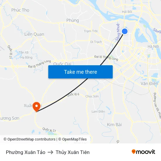Phường Xuân Tảo to Thủy Xuân Tiên map