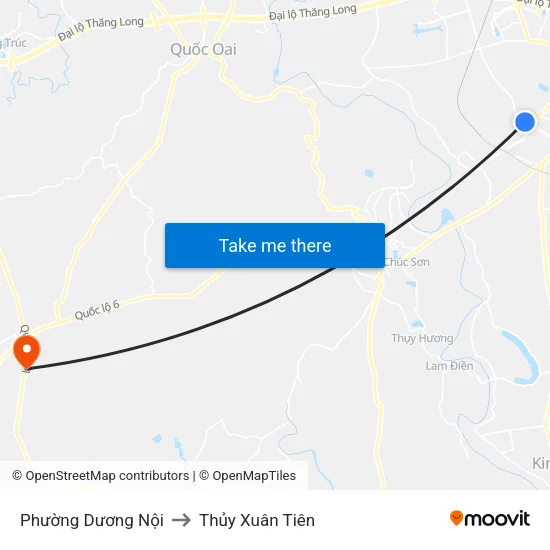 Phường Dương Nội to Thủy Xuân Tiên map
