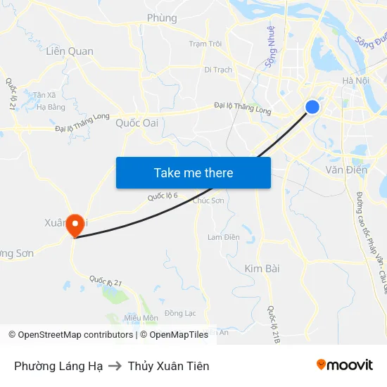 Phường Láng Hạ to Thủy Xuân Tiên map