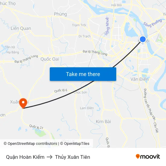 Quận Hoàn Kiếm to Thủy Xuân Tiên map
