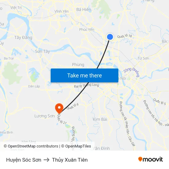 Huyện Sóc Sơn to Thủy Xuân Tiên map