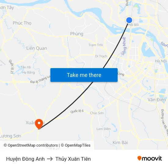 Huyện Đông Anh to Thủy Xuân Tiên map