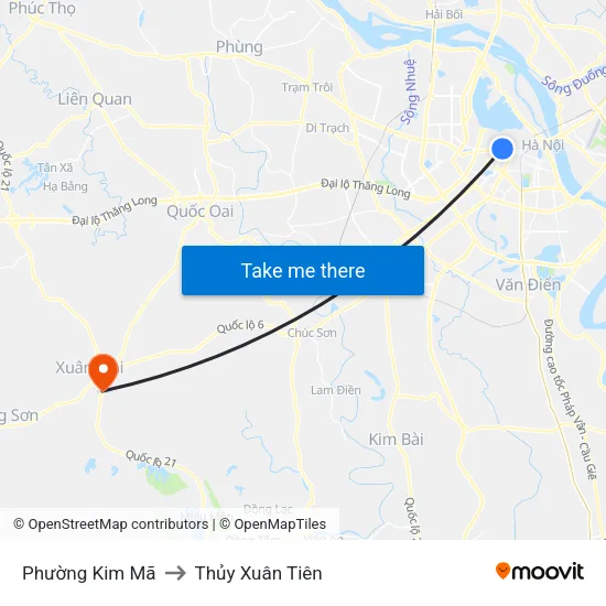 Phường Kim Mã to Thủy Xuân Tiên map