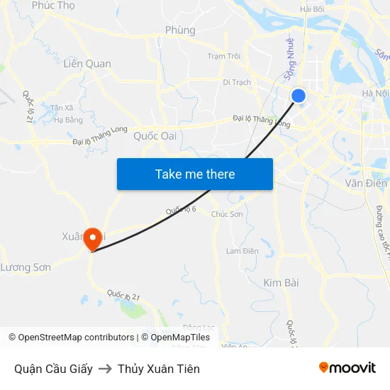Quận Cầu Giấy to Thủy Xuân Tiên map