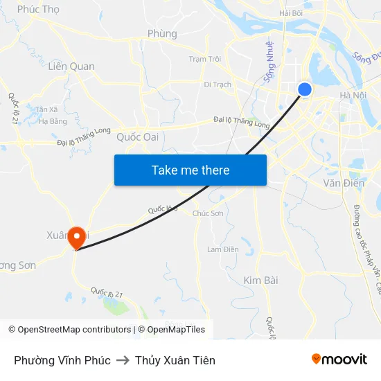 Phường Vĩnh Phúc to Thủy Xuân Tiên map