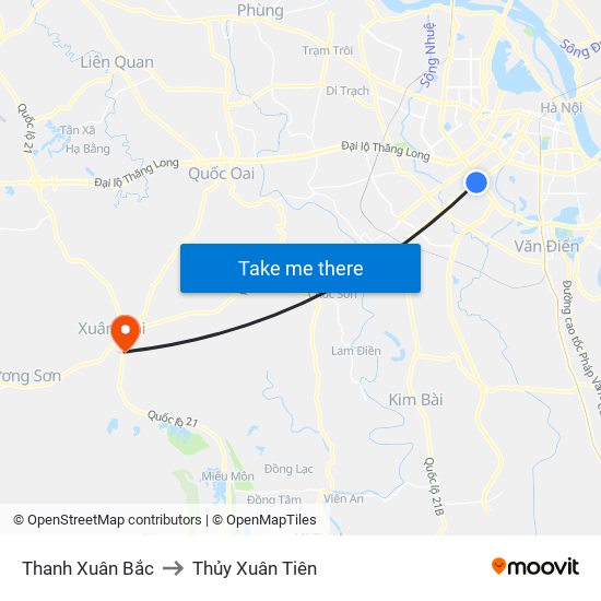 Thanh Xuân Bắc to Thủy Xuân Tiên map