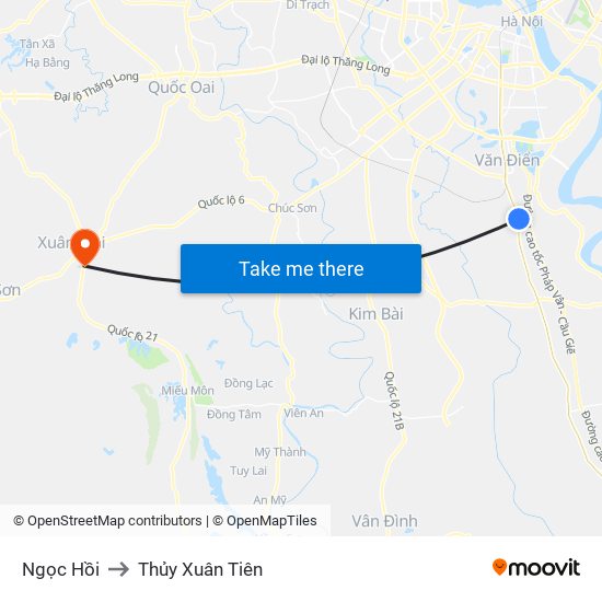 Ngọc Hồi to Thủy Xuân Tiên map