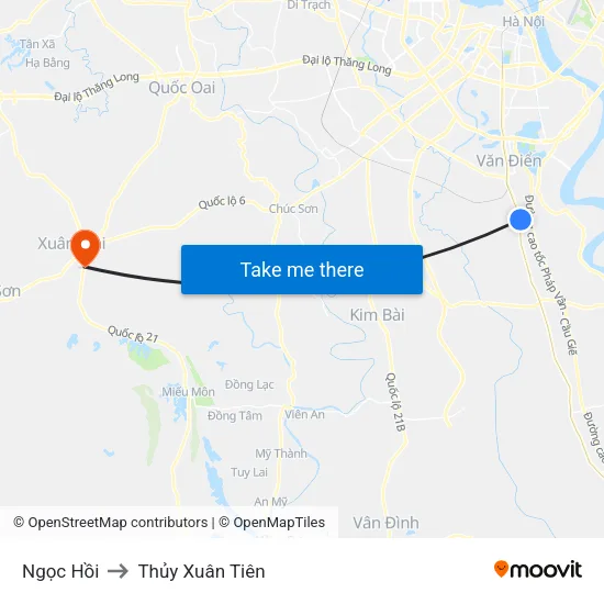 Ngọc Hồi to Thủy Xuân Tiên map