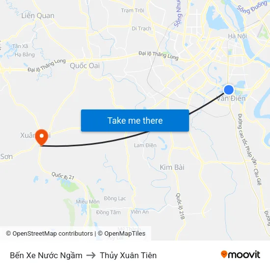 Bến Xe Nước Ngầm to Thủy Xuân Tiên map