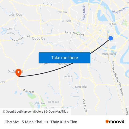 Chợ Mơ - 5 Minh Khai to Thủy Xuân Tiên map