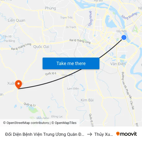Đối Diện Bệnh Viện Trung Ương Quân Đội 108 - Trần Hưng Đạo to Thủy Xuân Tiên map