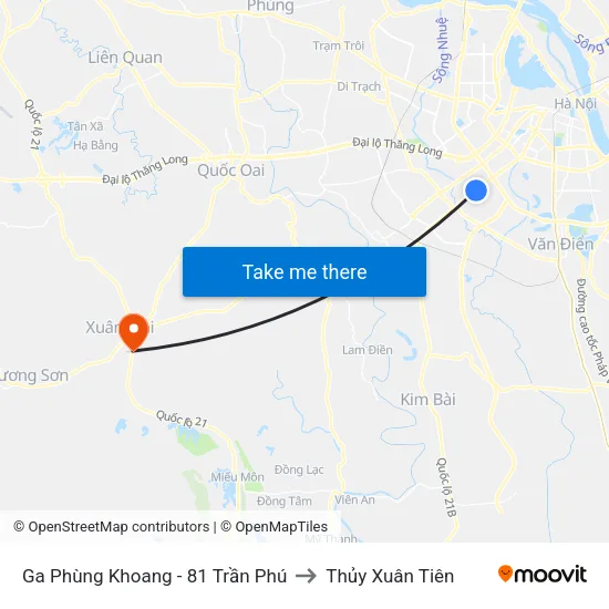 Ga Phùng Khoang - 81 Trần Phú to Thủy Xuân Tiên map