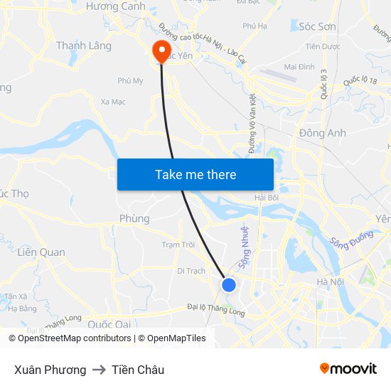 Xuân Phương to Tiền Châu map