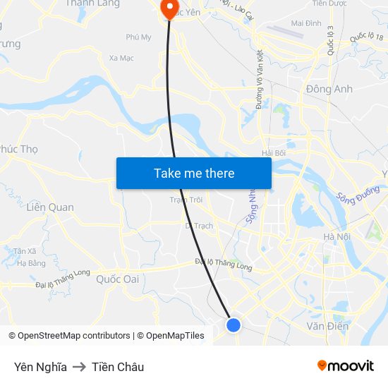 Yên Nghĩa to Tiền Châu map