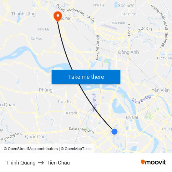 Thịnh Quang to Tiền Châu map