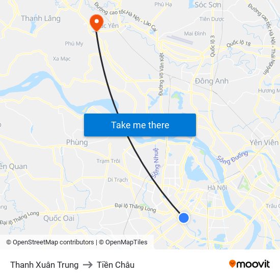 Thanh Xuân Trung to Tiền Châu map