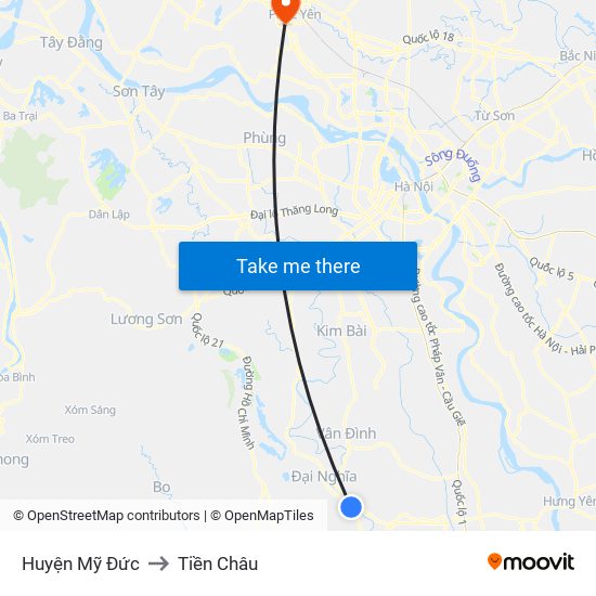 Huyện Mỹ Đức to Tiền Châu map