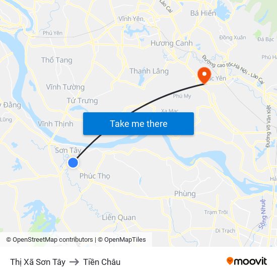 Thị Xã Sơn Tây to Tiền Châu map