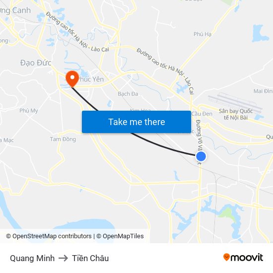 Quang Minh to Tiền Châu map