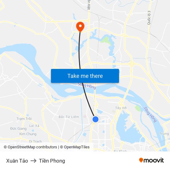 Xuân Tảo to Tiền Phong map