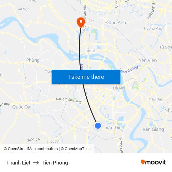 Thanh Liệt to Tiền Phong map