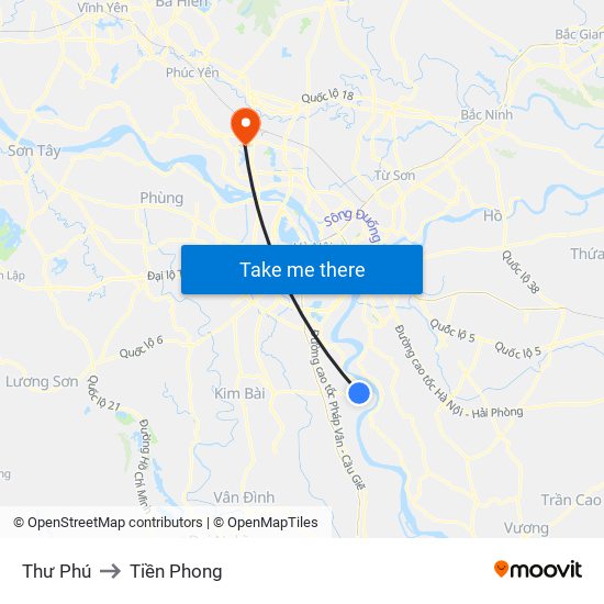 Thư Phú to Tiền Phong map