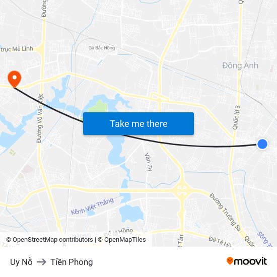 Uy Nỗ to Tiền Phong map