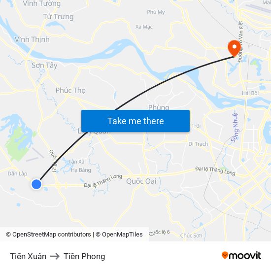 Tiến Xuân to Tiền Phong map