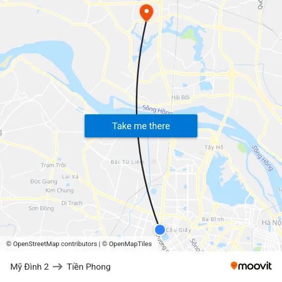 Mỹ Đình 2 to Tiền Phong map