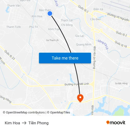 Kim Hoa to Tiền Phong map