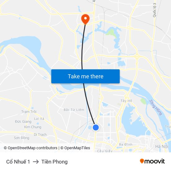 Cổ Nhuế 1 to Tiền Phong map