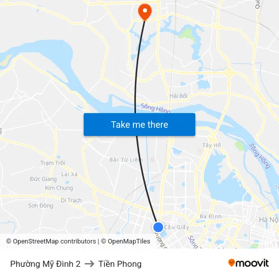 Phường Mỹ Đình 2 to Tiền Phong map