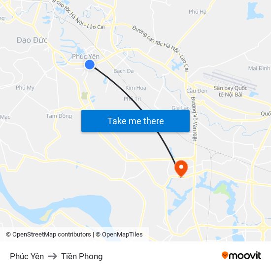 Phúc Yên to Tiền Phong map