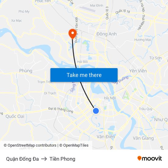 Quận Đống Đa to Tiền Phong map