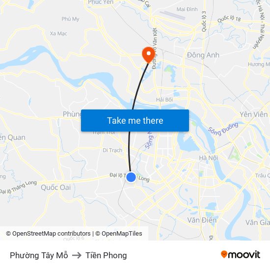 Phường Tây Mỗ to Tiền Phong map