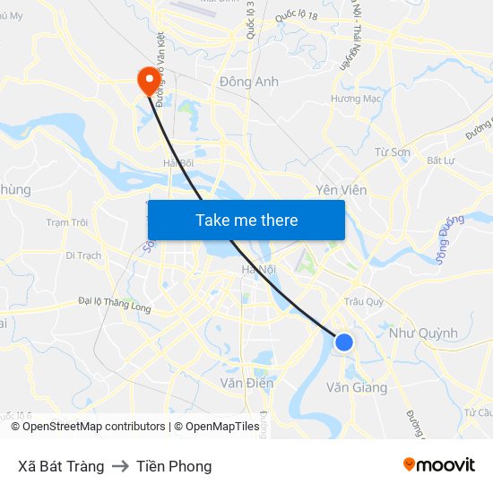 Xã Bát Tràng to Tiền Phong map